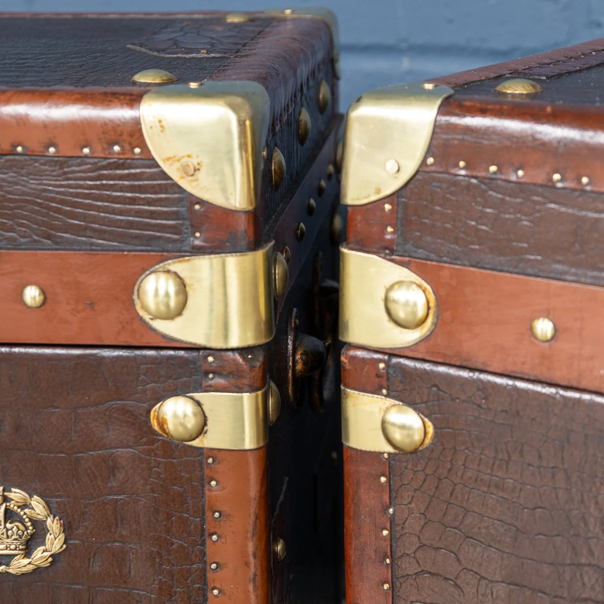 PUSHKINS.COM - B11411d - 20thC PAIR OF LEATHER CLAD ENGLISH ARMY : NAVY STYLE TRUNKS - 24.jpg