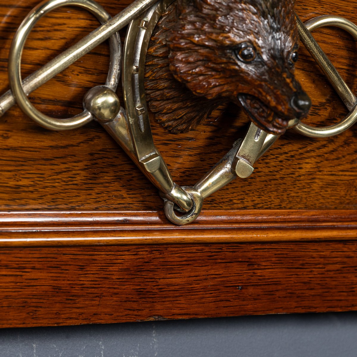 PUSHKINS.COM - D11135 - ANTIQUE 19thC VICTORIAN NEWSPAPER RACK WITH FOX HEAD & BRASS DETAIL c.1890 - 09.jpg
