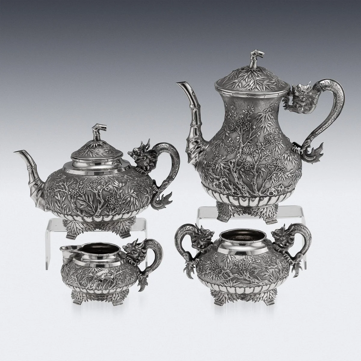 PUSHKINS.COM - A00130 - ANTIQUE 19thC CHINESE EXPORT SOLID SILVER FOUR PIECE TEA SET, WANG HING c.1880 - 04.jpg