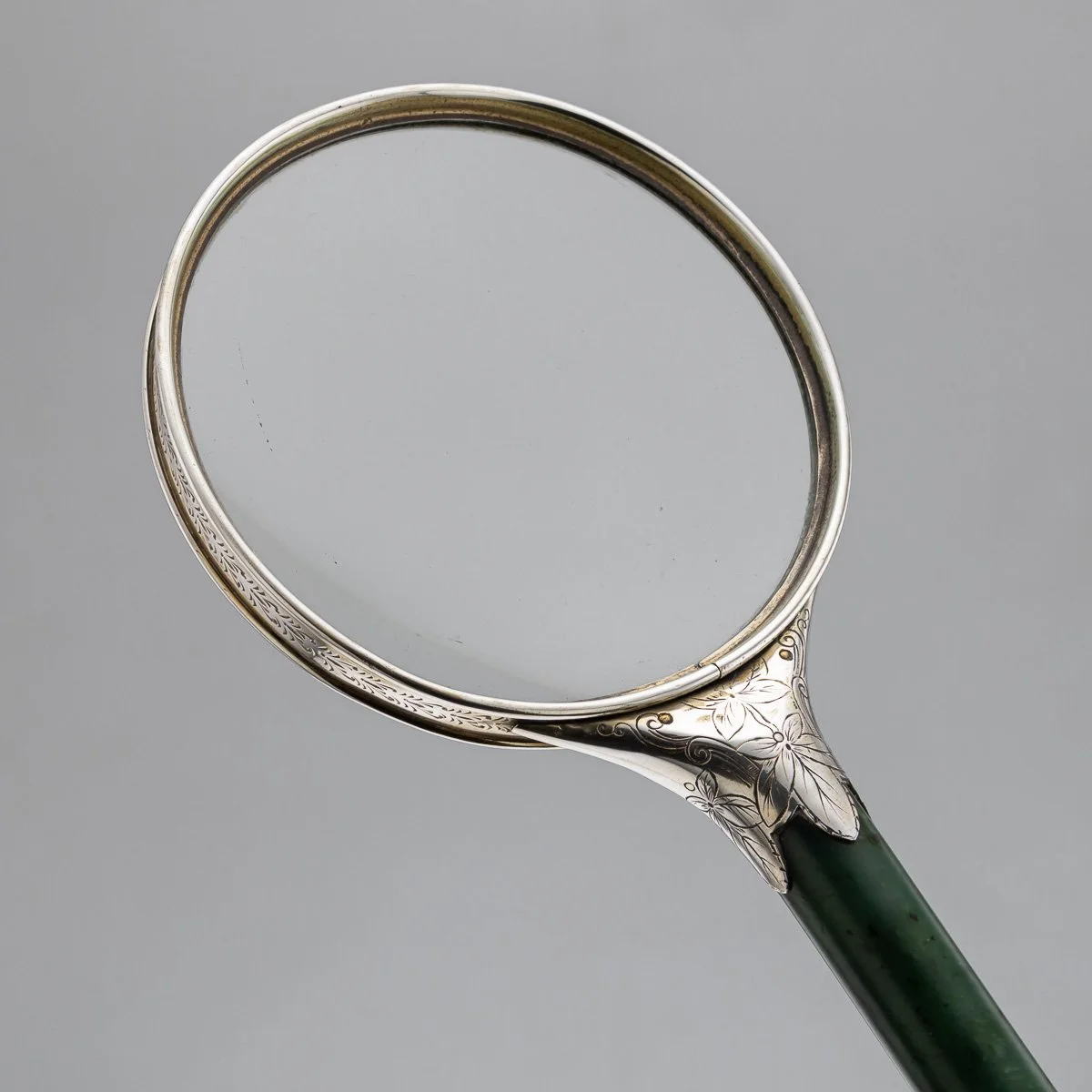 PUSHKINS.COM - A00127 - ANTIQUE 19thC ORIENTAL STYLE SOLID SILVER & SPINACH JADE MAGNIFYING GLASS c.1880 - 08.jpg