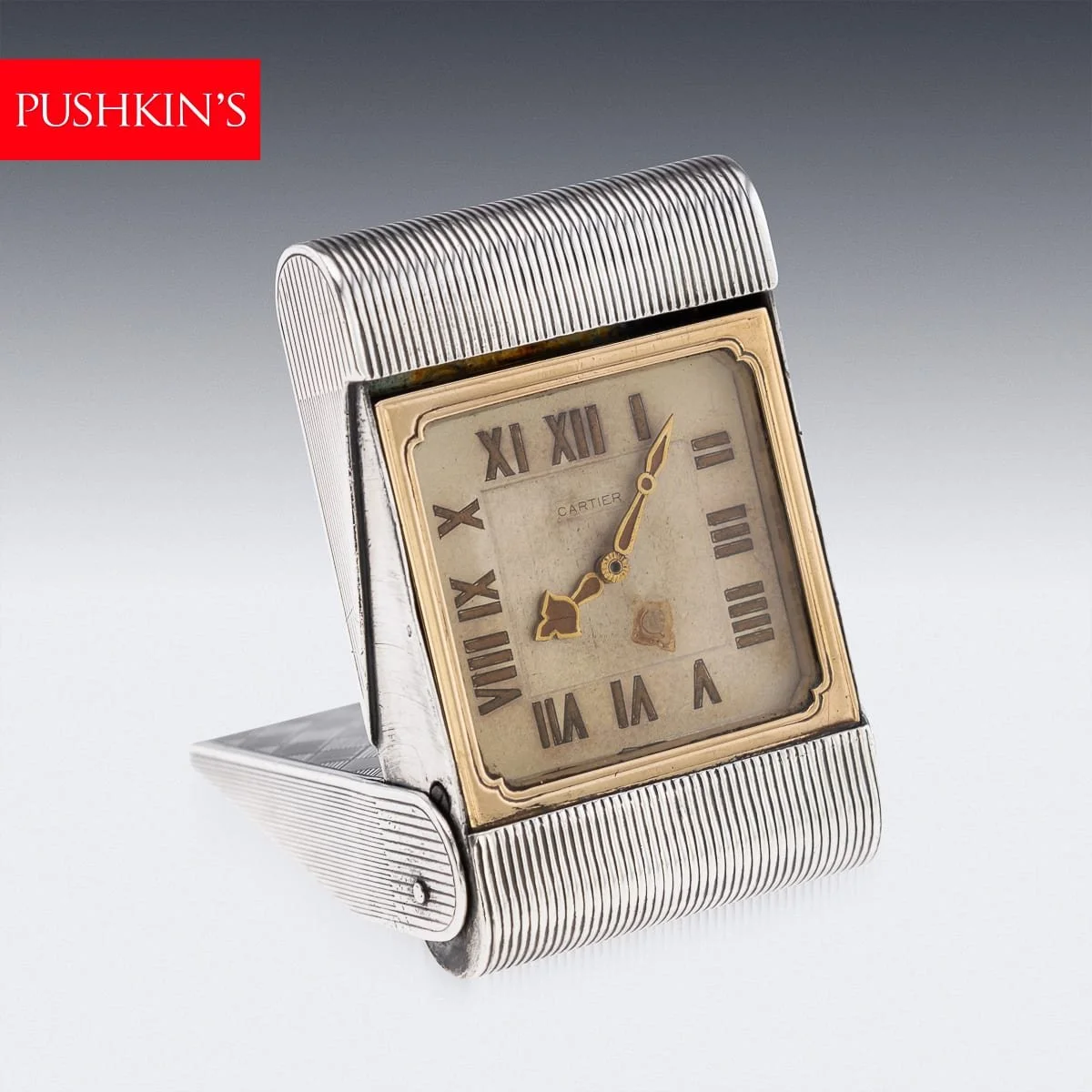 ANTIQUE 20thC CARTIER SOLID SILVER TRAVEL CLOCK c.1908