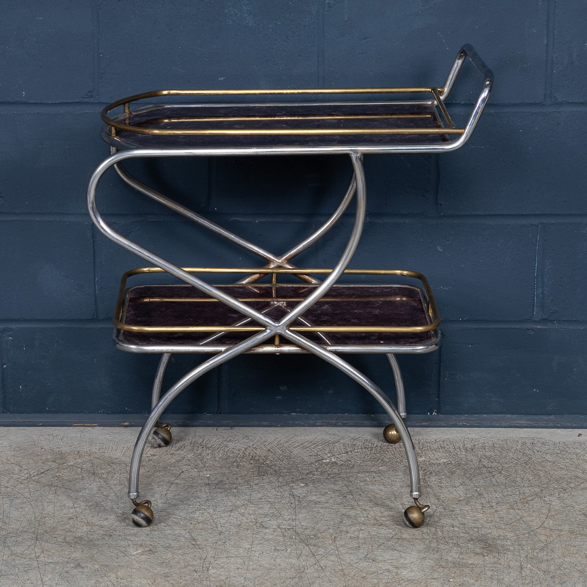PUSHKINS.COM - B11305 - VINTAGE 20thC ITALIAN STEEL & GLASS DRINKS TROLLEY WITH MARBLE EFFECT c.1980 - 05.jpg