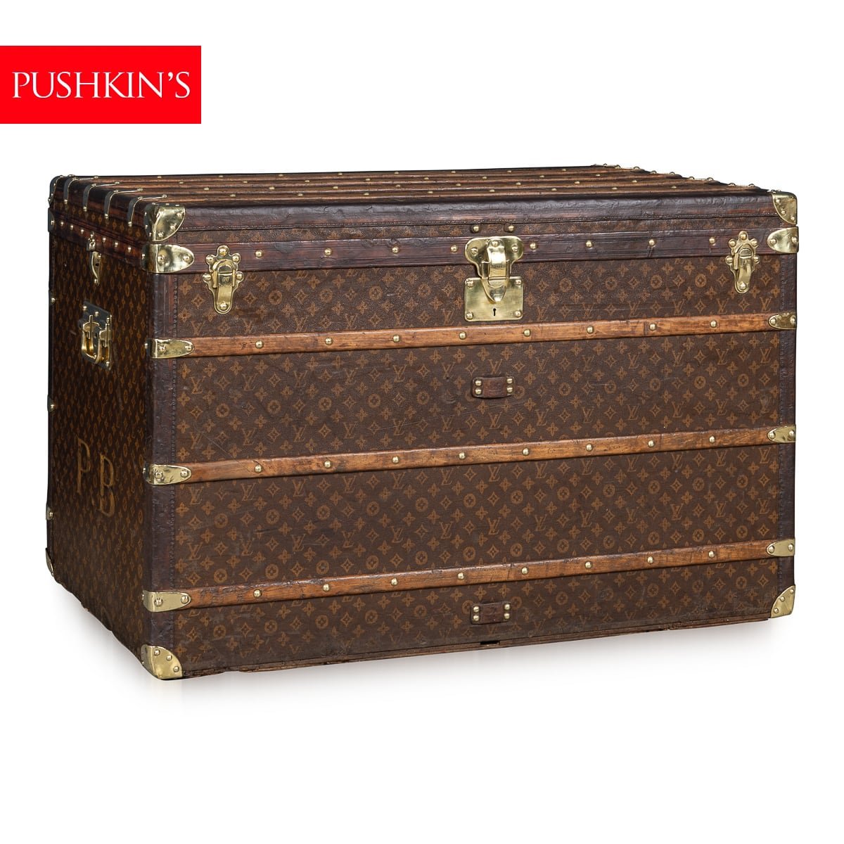 PUSHKINS.COM - B11230 - ANTIQUE 20thC LOUIS VUITTON MALLE HAUTE TRUNK IN MONOGRAM CANVAS, FRANCE c.1910 - 02.jpg