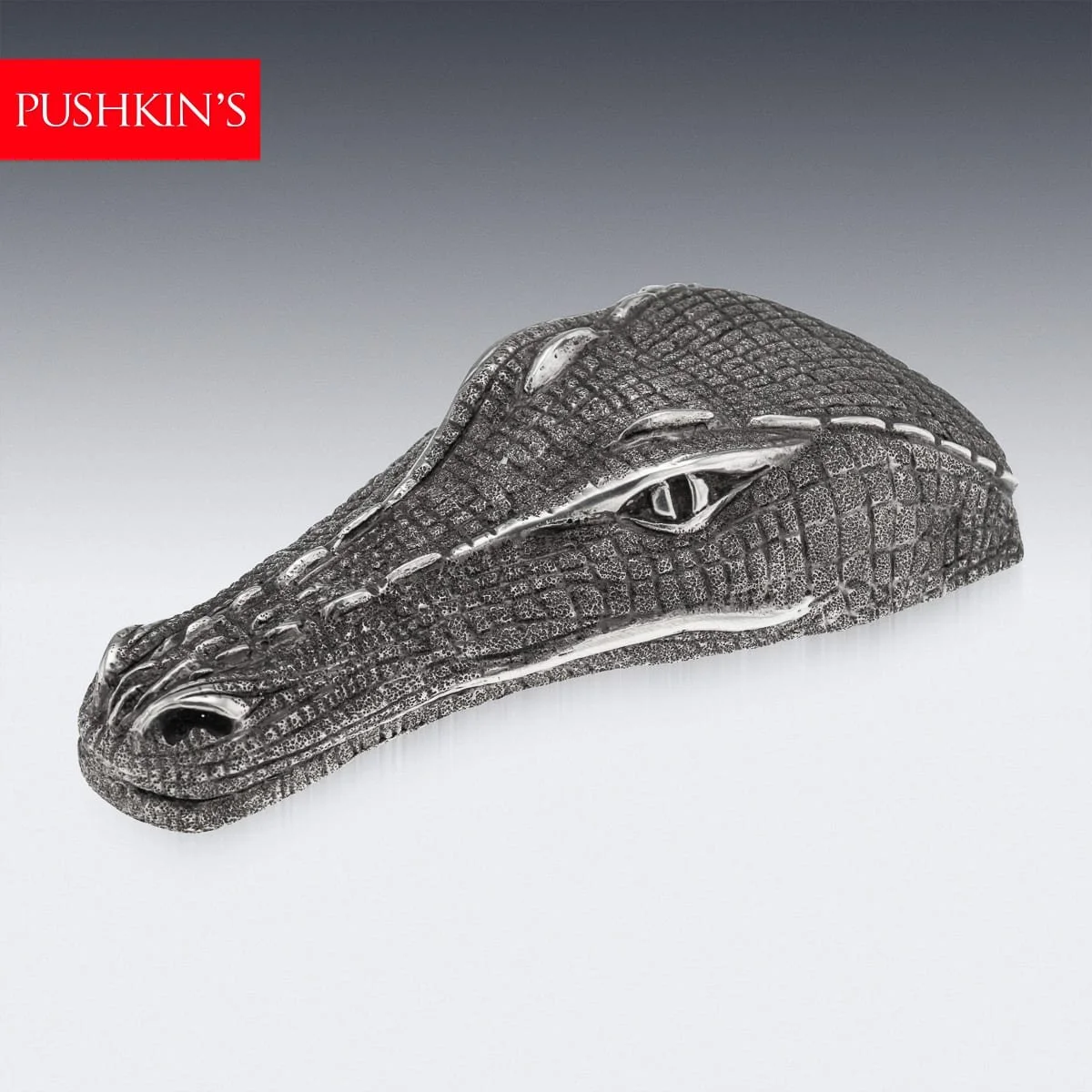 PUSHKINS.COM - J12211 - VINTAGE 20thC ITALIAN SOLID SILVER NOVELTY CROCODILE BELT BUCKLE, AREZZO - 02.jpg