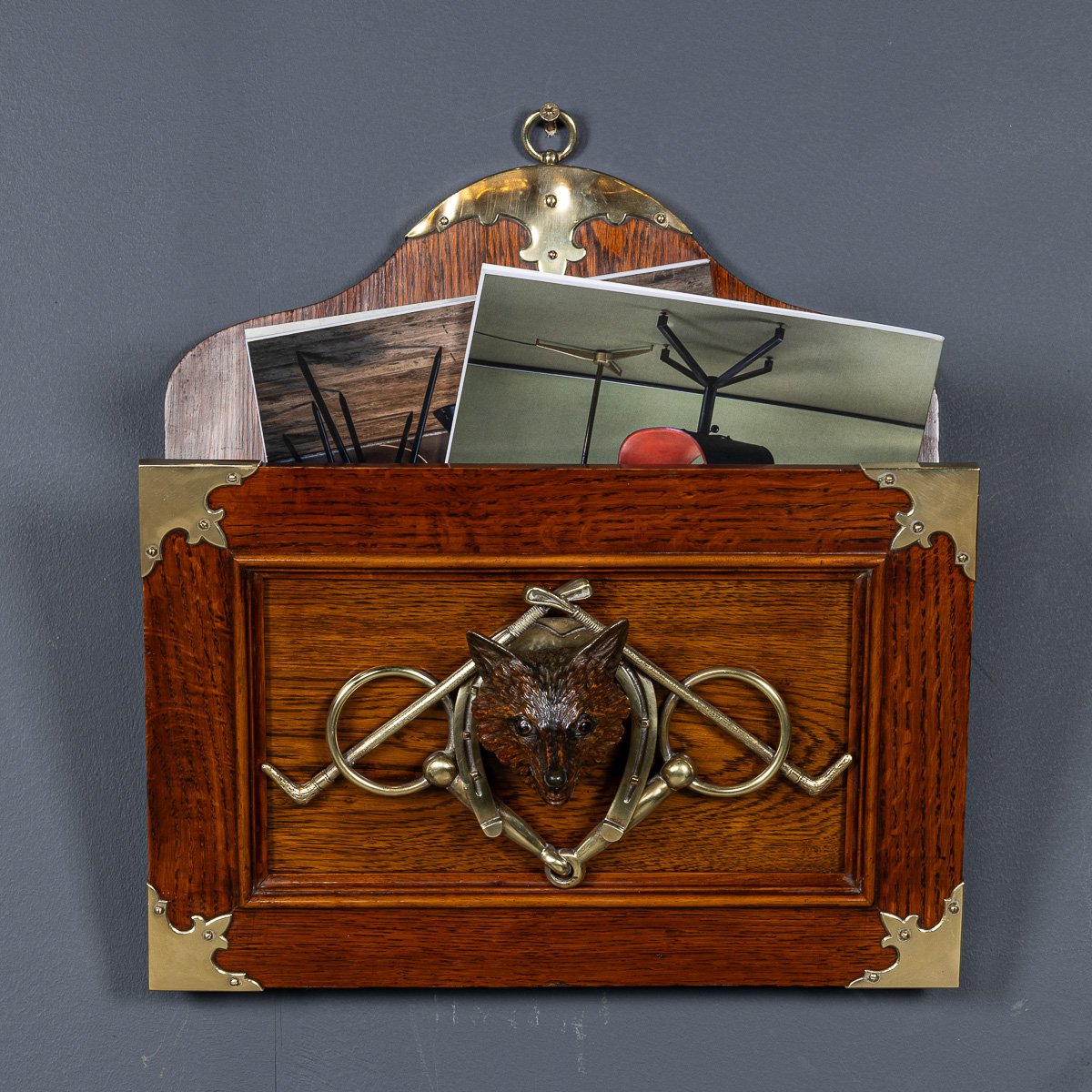 PUSHKINS.COM - D11135 - ANTIQUE 19thC VICTORIAN NEWSPAPER RACK WITH FOX HEAD & BRASS DETAIL c.1890 - 03.jpg