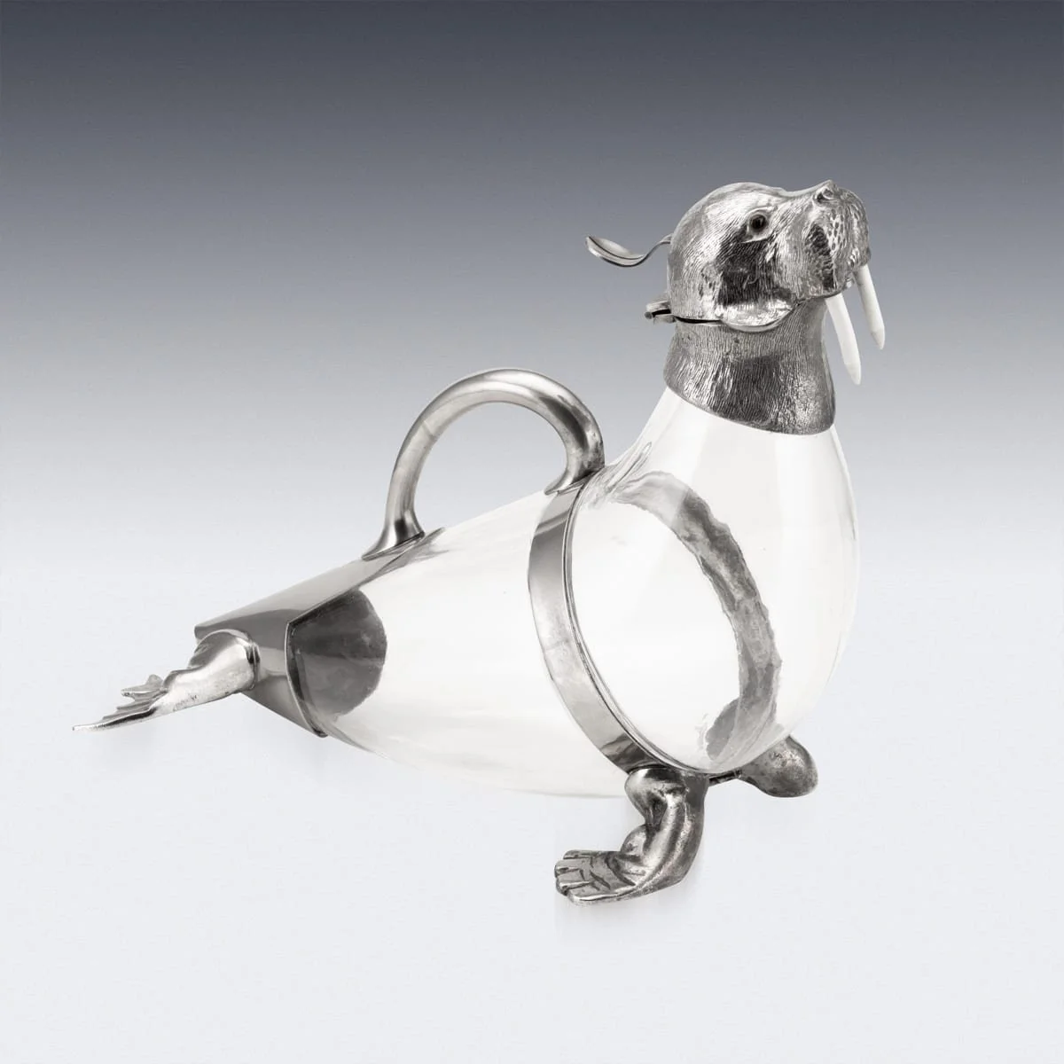PUSHKINS.COM - Z12443 - VINTAGE 20thC NOVELTY NICKEL PLATED WALRUS CLARET JUG c.1960 - 06.jpg