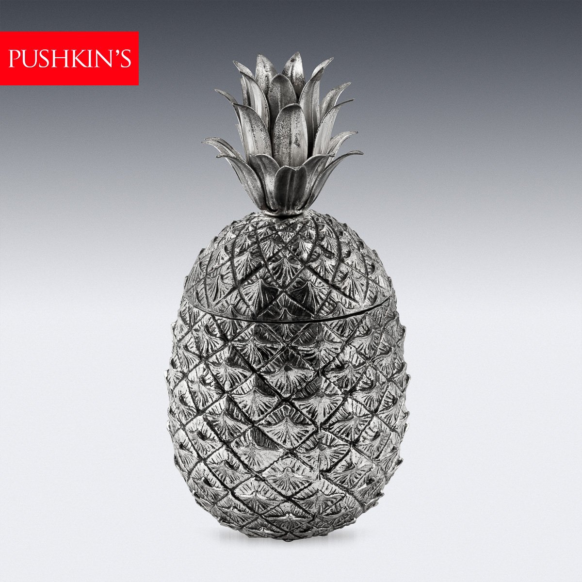 PUSHKINS.COM - B11424 - VINTAGE 20thC SILVER PLATED PINEAPPLE ICE BUCKET BY MAURO MANETTI, ITALY c.1970 - 02.jpg