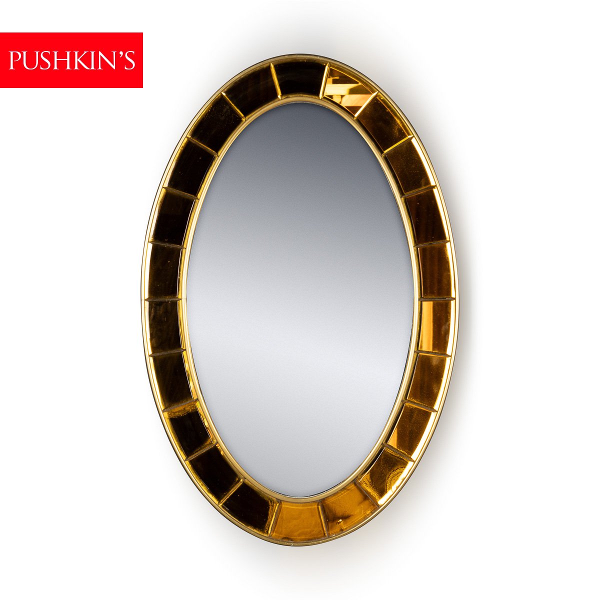 PUSHKINS.COM - D11092 - 20thC ITALIAN BRASS & GLASS OVAL MIRROR BY CRISTAL ARTE c.1950 - 02.jpg