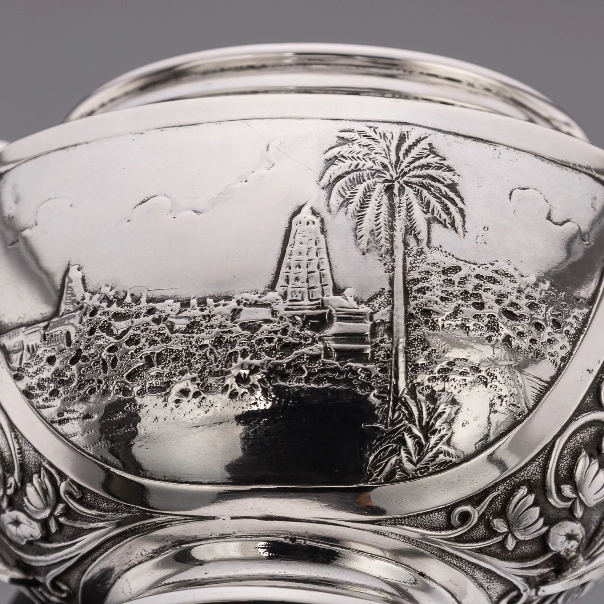 PUSHKINS.COM - A11065 - ANTIQUE 19thC INDIAN STYLE THREE PIECE SOLID SILVER TEA SET, REED & BARTON c1900 - 31.jpg