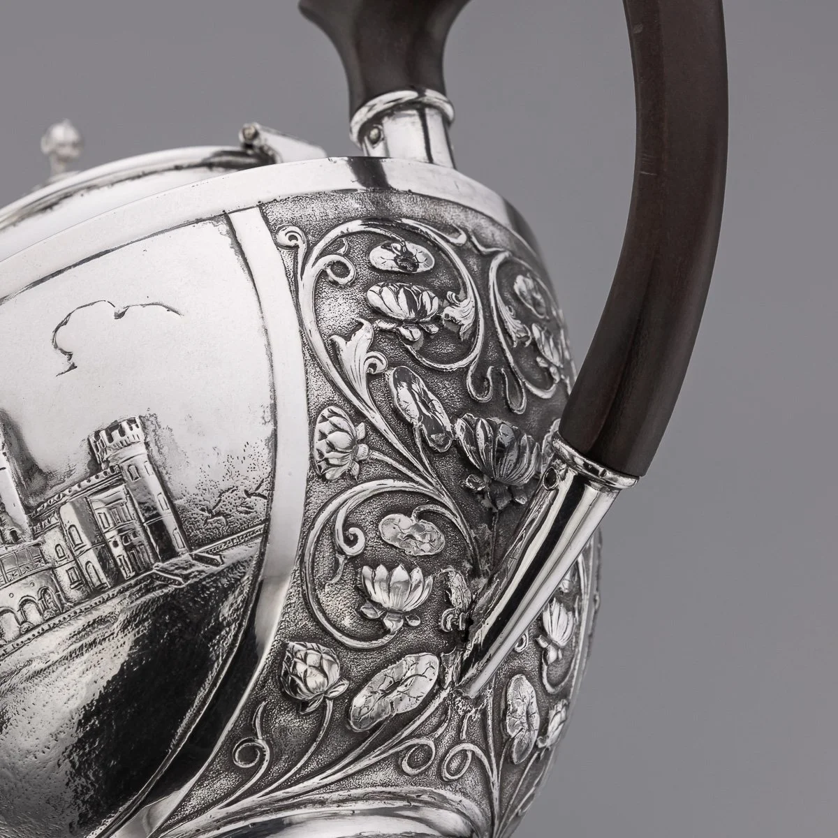 PUSHKINS.COM - A11065 - ANTIQUE 19thC INDIAN STYLE THREE PIECE SOLID SILVER TEA SET, REED & BARTON c1900 - 19.jpg