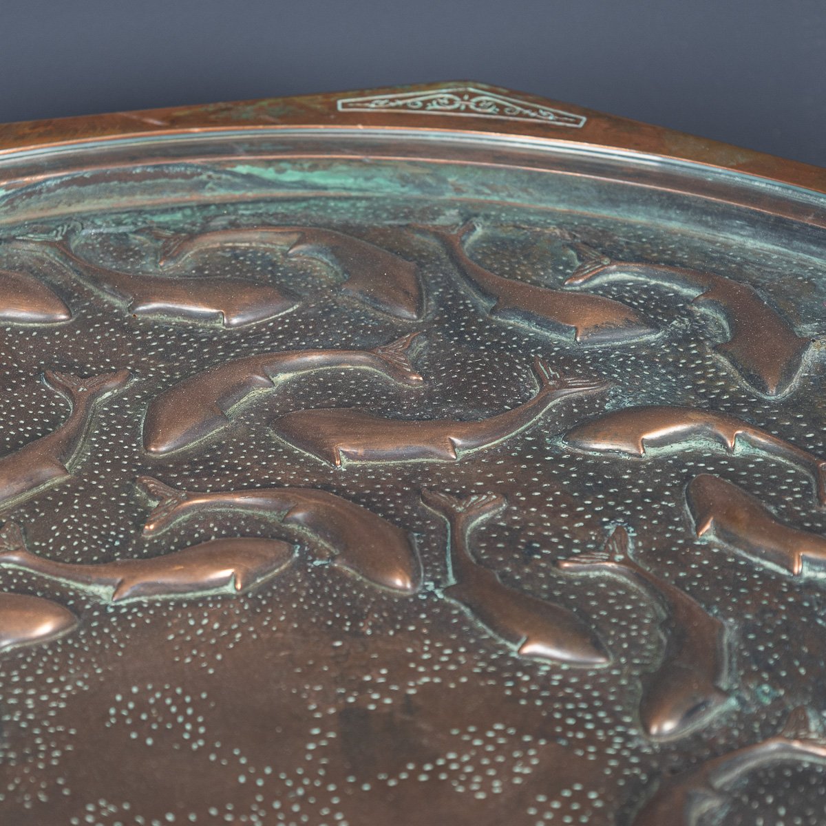 PUSHKINS.COM - D11134 - VINTAGE 20thC SPANISH EMBOSSED COPPER TABLE BY MALART c.1930 - 11.jpg