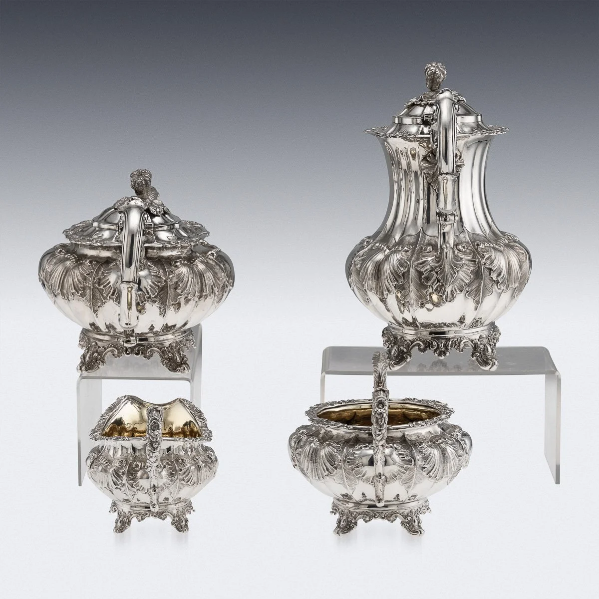 PUSHKINS.COM - A00097 - ANTIQUE 19thC VICTORIAN SOLID SILVER FOUR PIECE TEA SET, LONDON c.1854 - 03.jpg