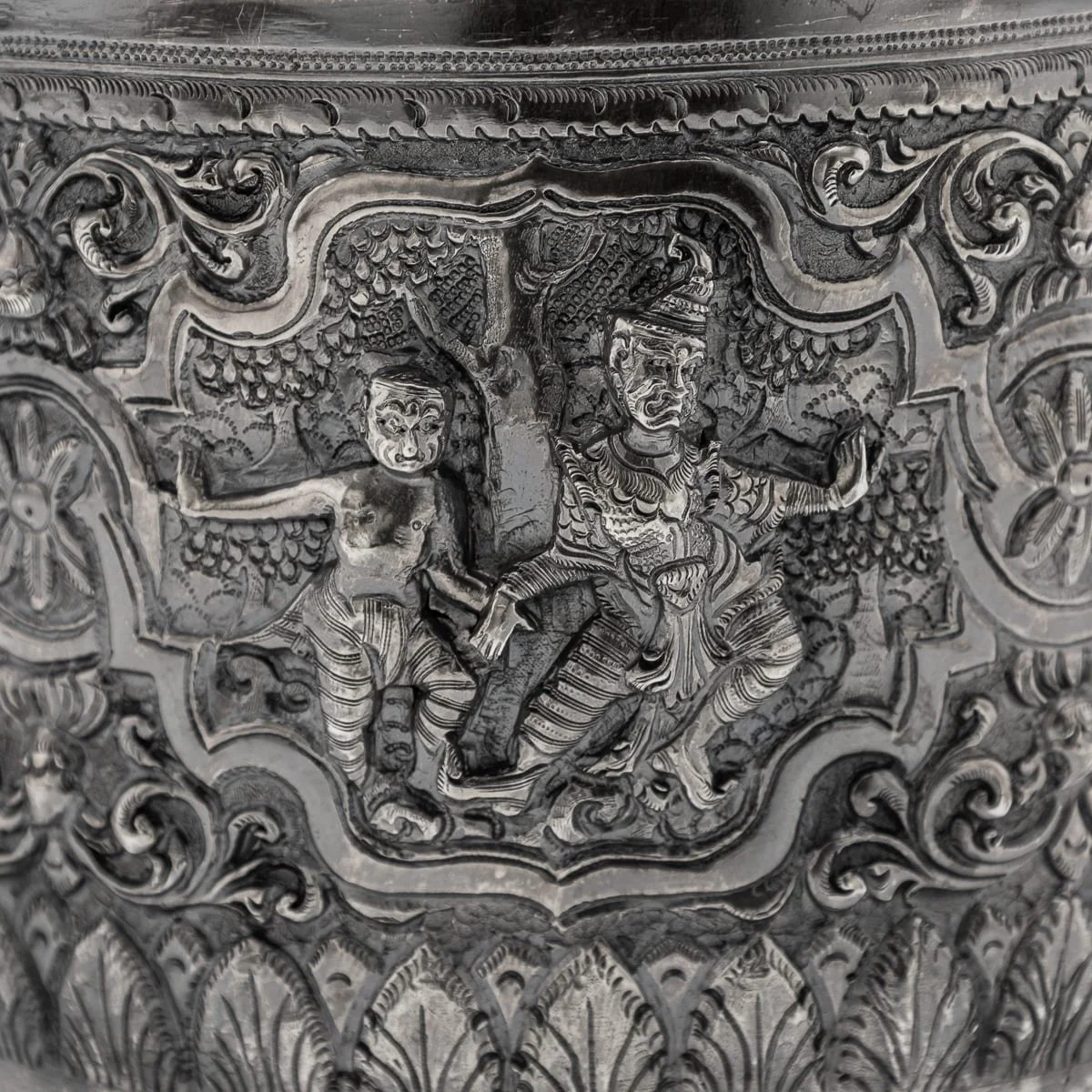 PUSHKINS.COM - C12318 - ANTIQUE 19thC BURMESE SOLID SILVER BETEL BOX ON STAND, RANGOON c.1890 - 23.jpg
