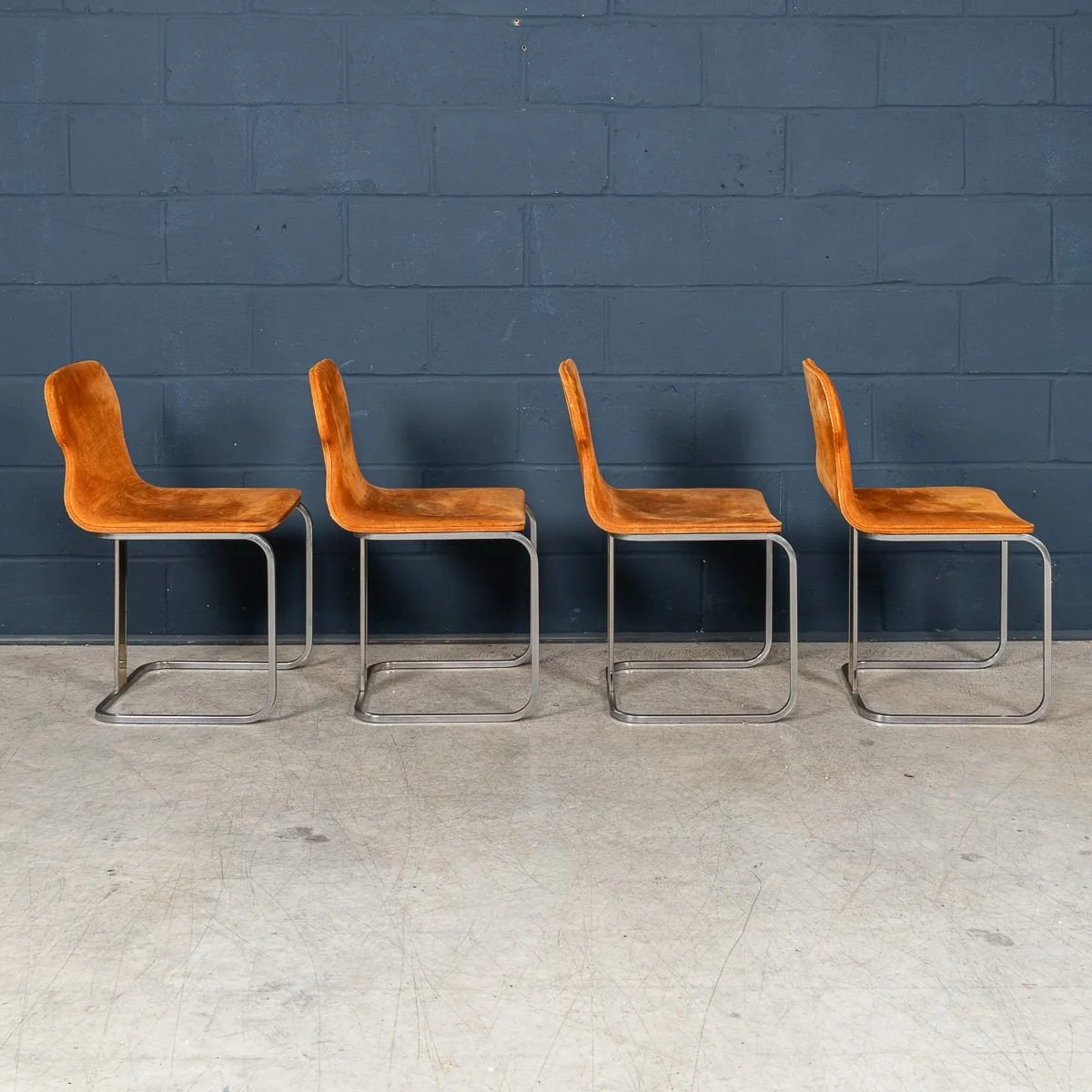 PUSHKINS.COM - B12046 - VINTAGE RARE 20thC ITALIAN DINING SET IN ORANGE SUEDE BY WILLY RIZZO c.1970 - 19.jpg