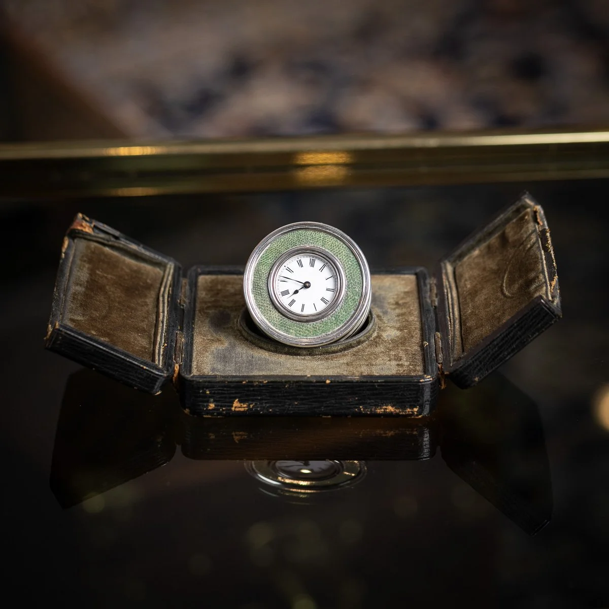 PUSHKINS.COM - J12503 - ANTIQUE 20thC EDWARDIAN SOLID SILVER & SHAGREEN DESK CLOCK, LONDON c.1910 -  03.jpg