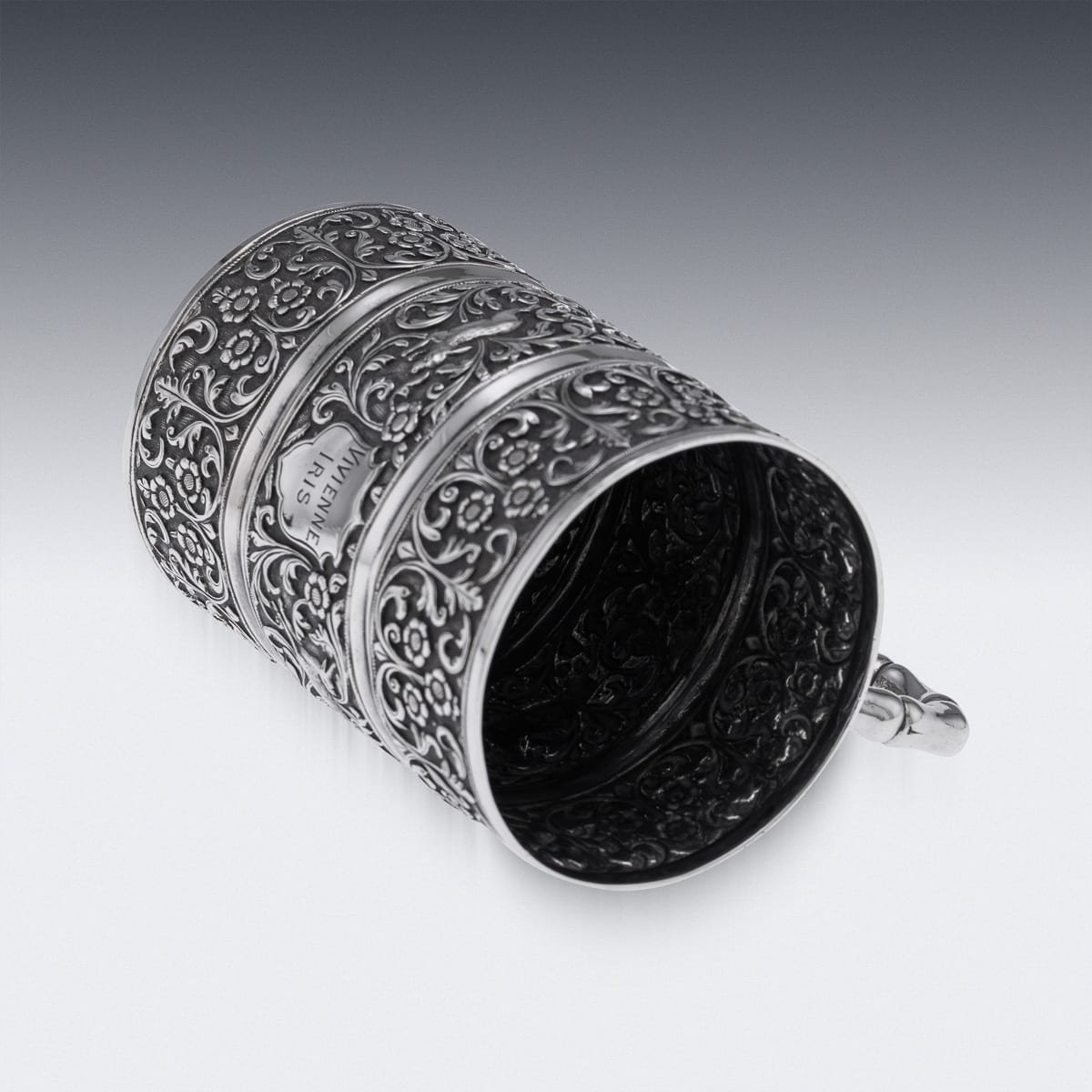 PUSHKINS.COM - A00120 - ANTIQUE 19thC INDIAN KUTCH SOLID SILVER MUG, OOMERSI MAWJI, BHUJ c.1890 - 09.jpg
