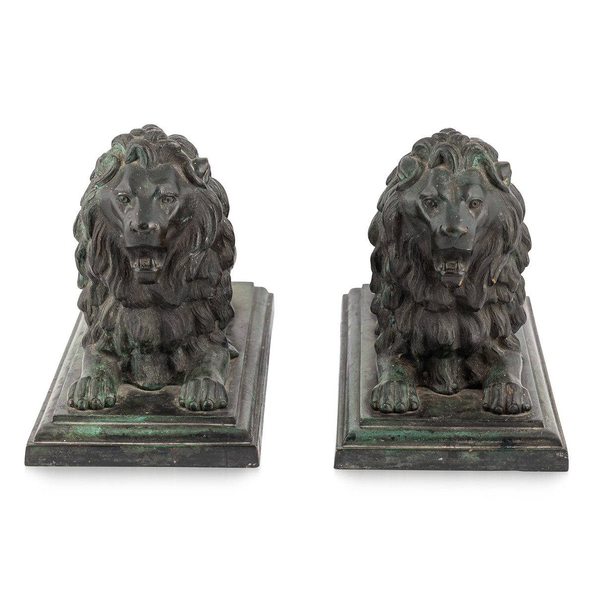 PUSHKINS.COM - A00160 - ANTIQUE 19thC VICTORIAN PAIR OF VERDIGRIS PATINATED BRONZE TRAFALGAR LIONS c.1870 - 06.jpg