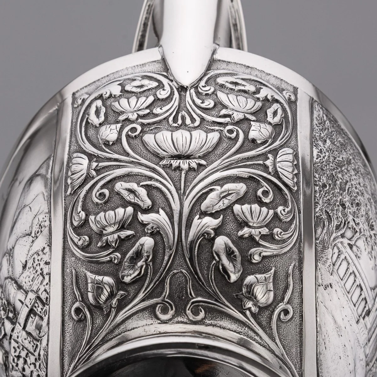 PUSHKINS.COM - A11065 - ANTIQUE 19thC INDIAN STYLE THREE PIECE SOLID SILVER TEA SET, REED & BARTON c1900 - 22.jpg