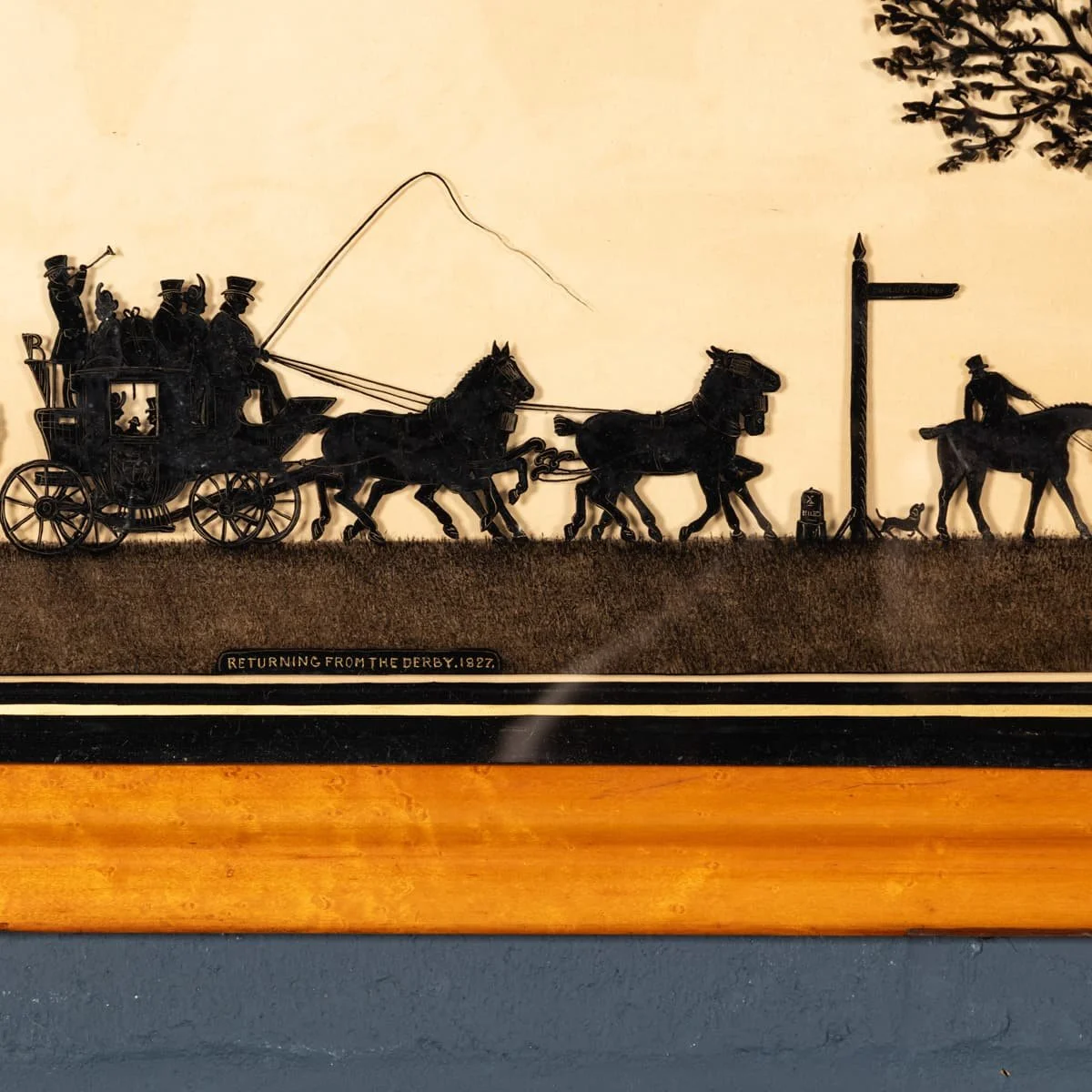 PUSHKINS.COM - B12322 - ANTIQUE 19thC PAIR OF ENGLISH PAINTED SILHOUETTES ON GLASS "THE DERBY 1827" - 10.jpg