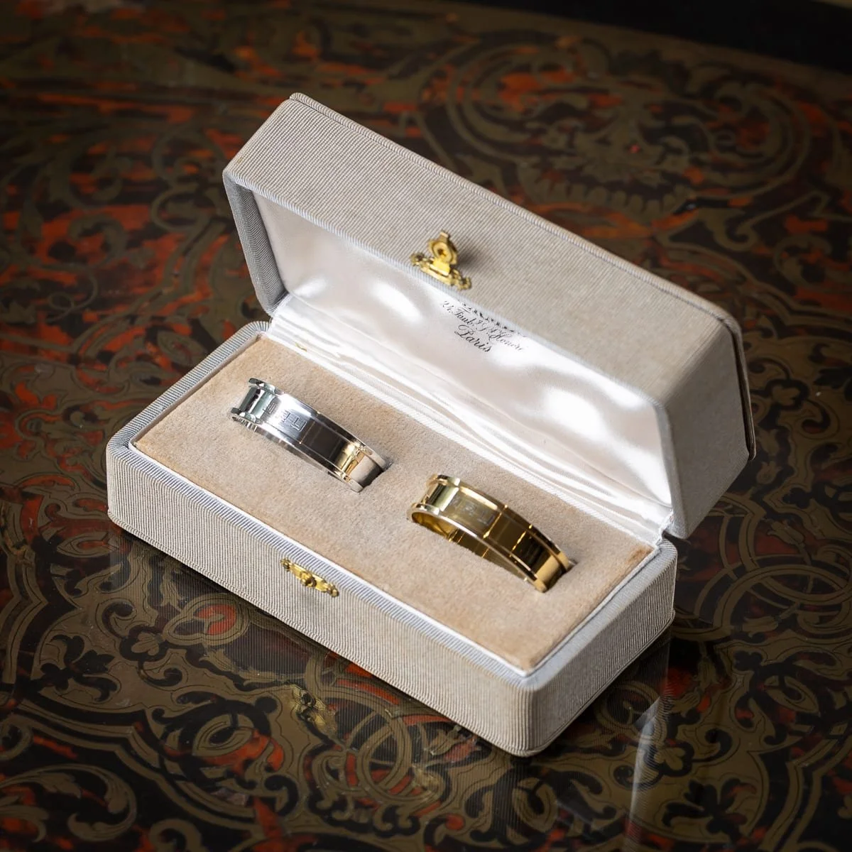 PUSHKINS.COM - J11500 - MID 20thC FRENCH HERMES SOLID SILVER GILT NAPKIN RING SET c.1960 - 03.jpg