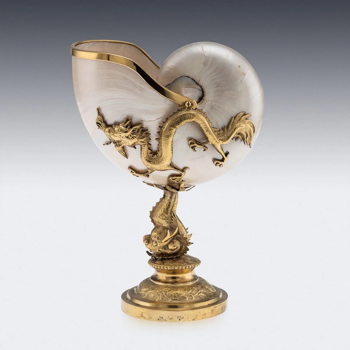 PUSHKINS.COM - J11904 - ANTIQUE 19thC CHINESE GILT SOLID SILVER MOUNTED NAUTILUS SHELL CENTREPIECE - 04.jpg