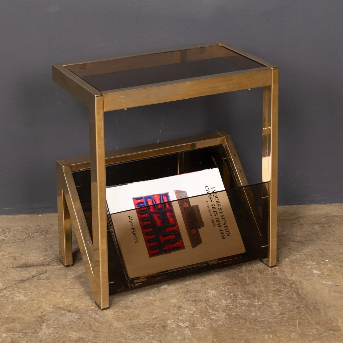 PUSHKINS.COM - Z12414 - VINTAGE 20thC BRASS, CHROME & GLASS "N" TABLE BY BELGO CHROM, BELGIUM c.1970 - 03.jpg