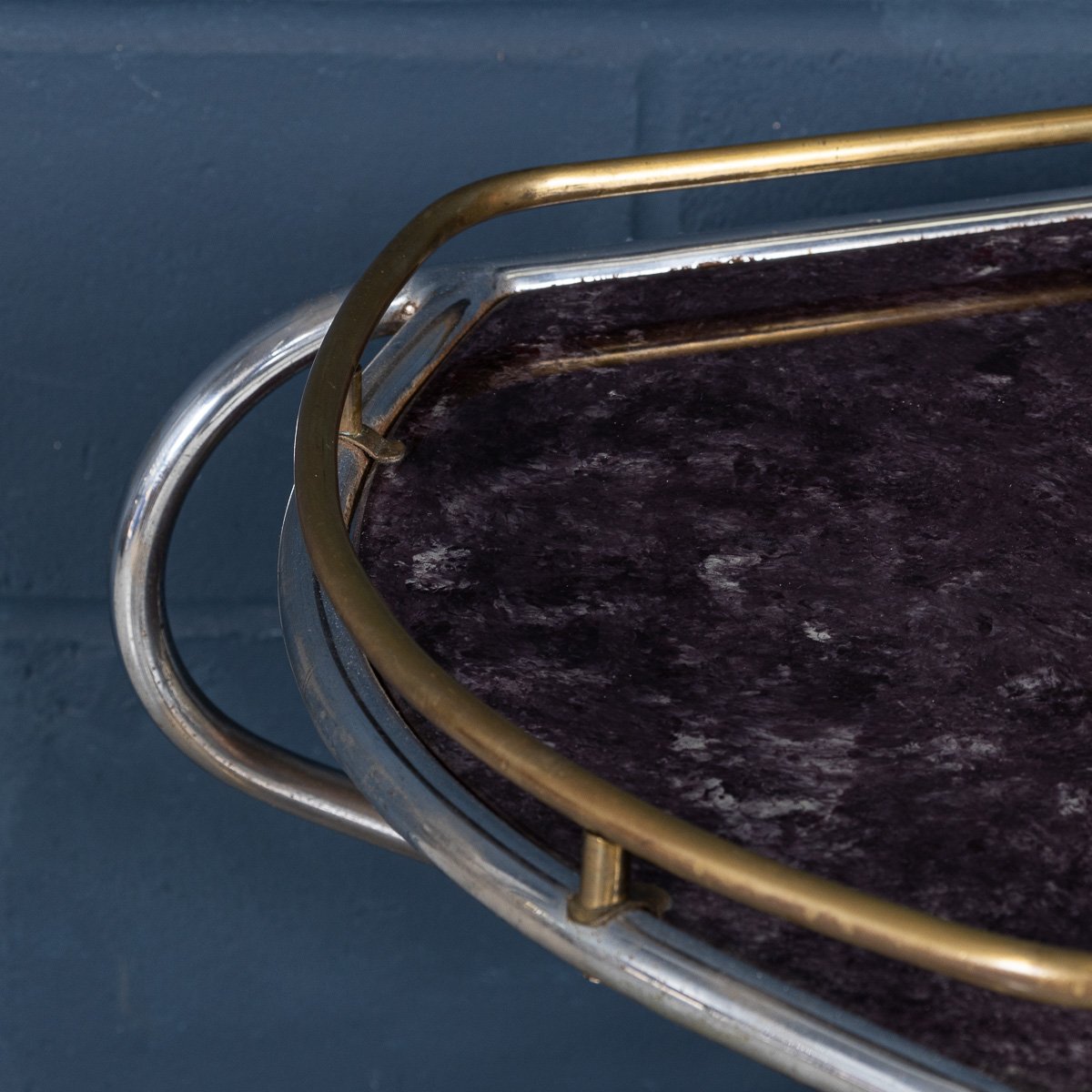 PUSHKINS.COM - B11305 - VINTAGE 20thC ITALIAN STEEL & GLASS DRINKS TROLLEY WITH MARBLE EFFECT c.1980 - 10.jpg