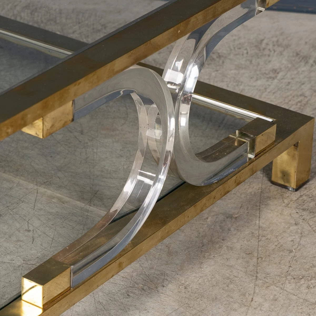 PUSHKINS.COM - B12045 - 20thC ITALIAN HOLLYWOOD REGENCY GLASS, BRASS & PERSPEX COFFEE TABLE c.1980 - 07.jpg