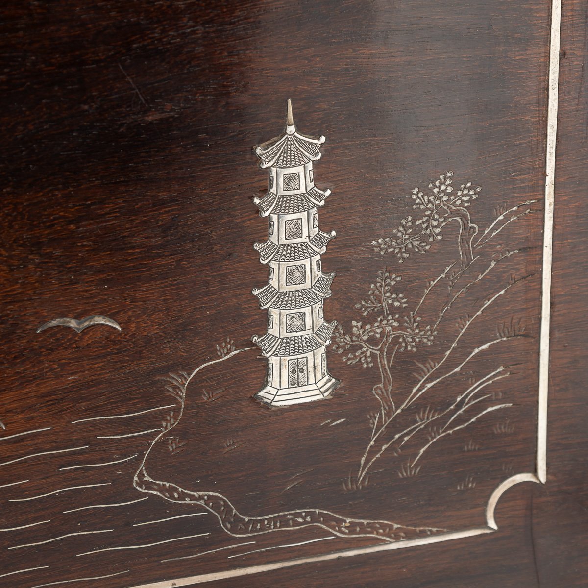 PUSHKINS.COM - A10445 - ANTIQUE 20thC CHINESE SOLID SILVER & WOOD LARGE TEA TRAY c.1900 - 11.jpg