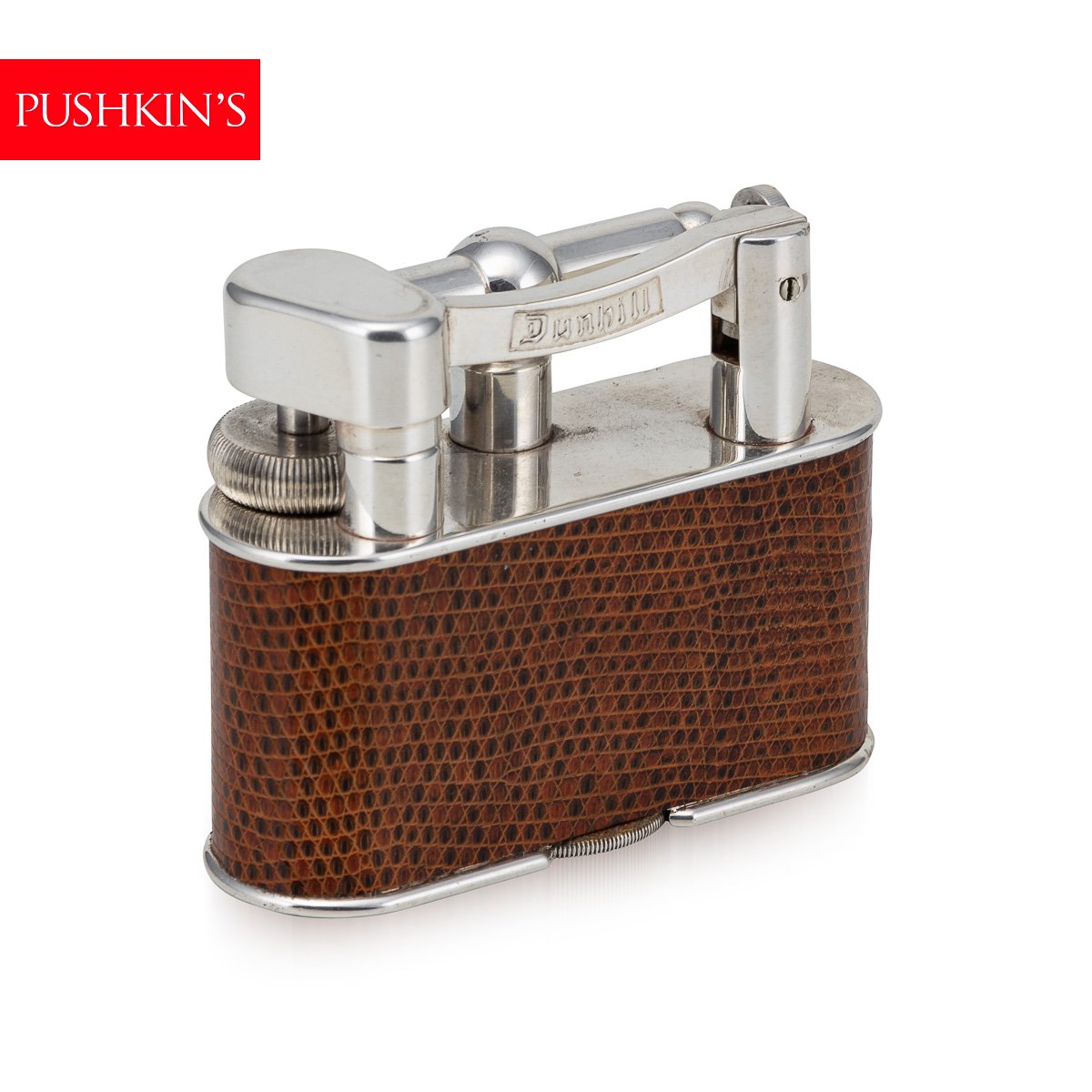 PUSHKINS.COM - D11367 - VINTAGE 20thC SNAKESKIN LEATHER & SILVER PLATED DUNHILL TABLE LIGHTER c.1960 - 02.jpg