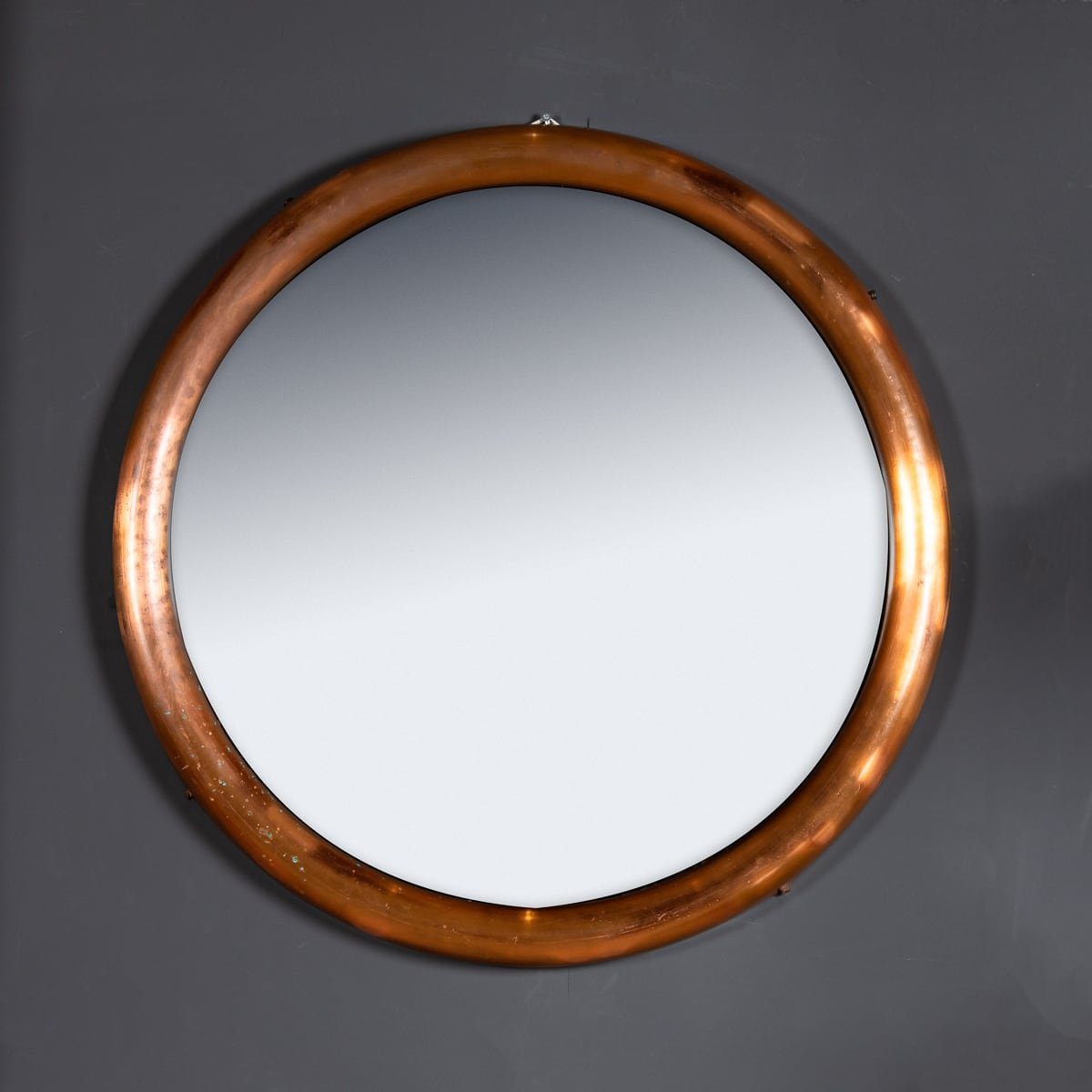 PUSHKIN'S - VINTAGE 20thC LARGE COPPER FRAMED CIRCULAR MIRROR, ENGLAND c.1970 - 2.jpg