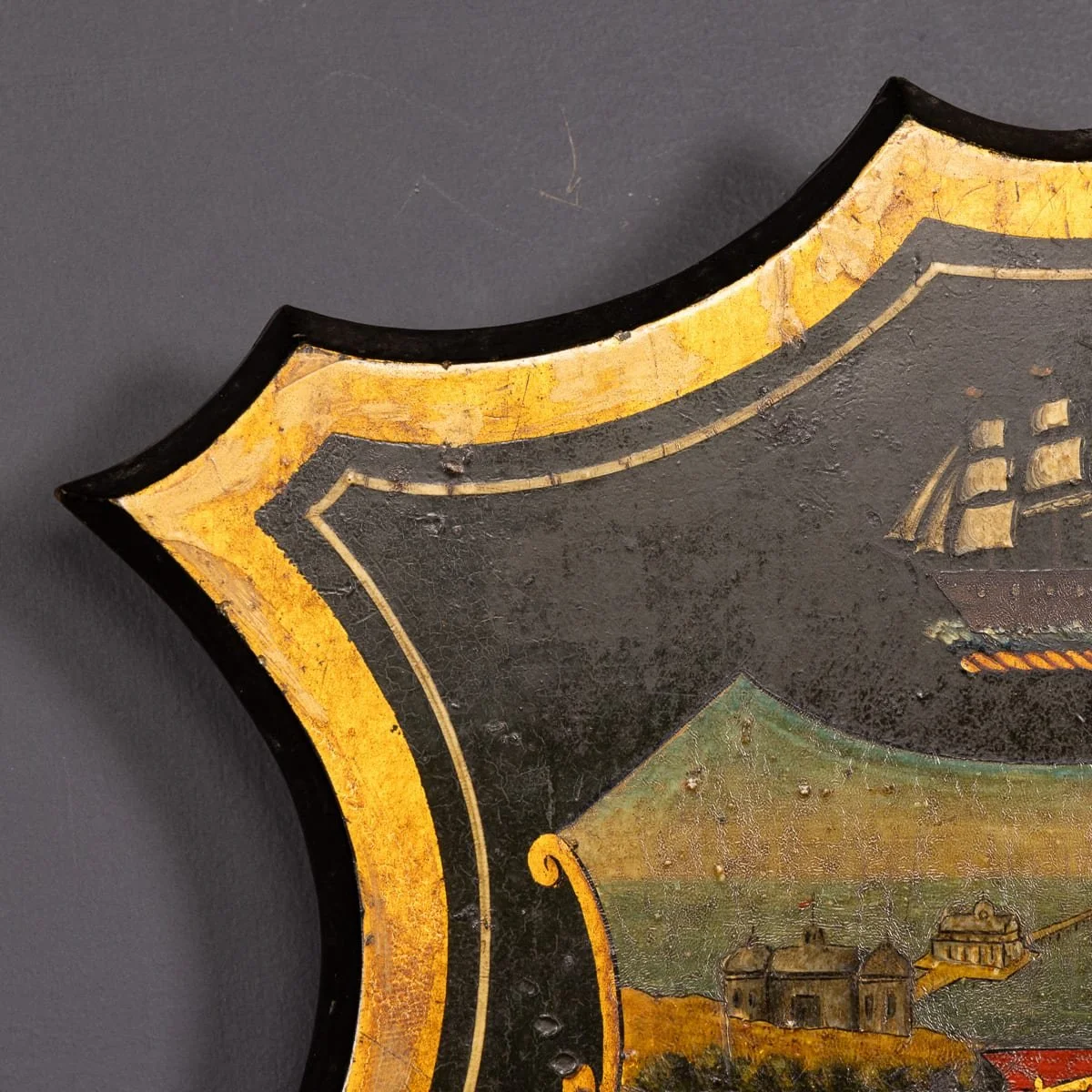 PUSHKINS.COM - Z12126 - ANTIQUE 19thC ENGLISH HAND PAINTED ESSEX ARMORIAL SHIELD - 13.jpg