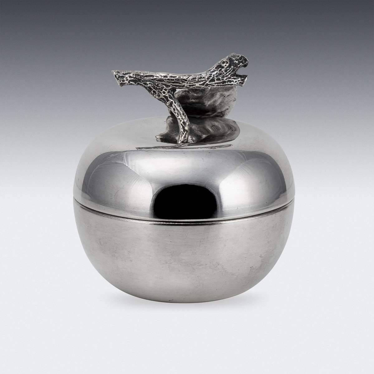 PUSHKINS.COM - D11158 - VINTAGE 20thC ITALIAN POLISHED METAL & GLASS APPLE LIDDED DISH c.1960 - 5.jpg