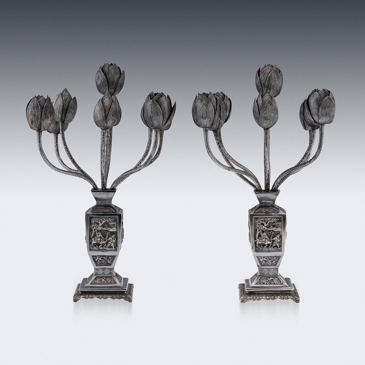 PUSHKINS.COM - ANTIQUE 19thC CHINESE EXPORT PAIR OF SOLID SILVER CANDELABRAS c.1900 - 3.jpg