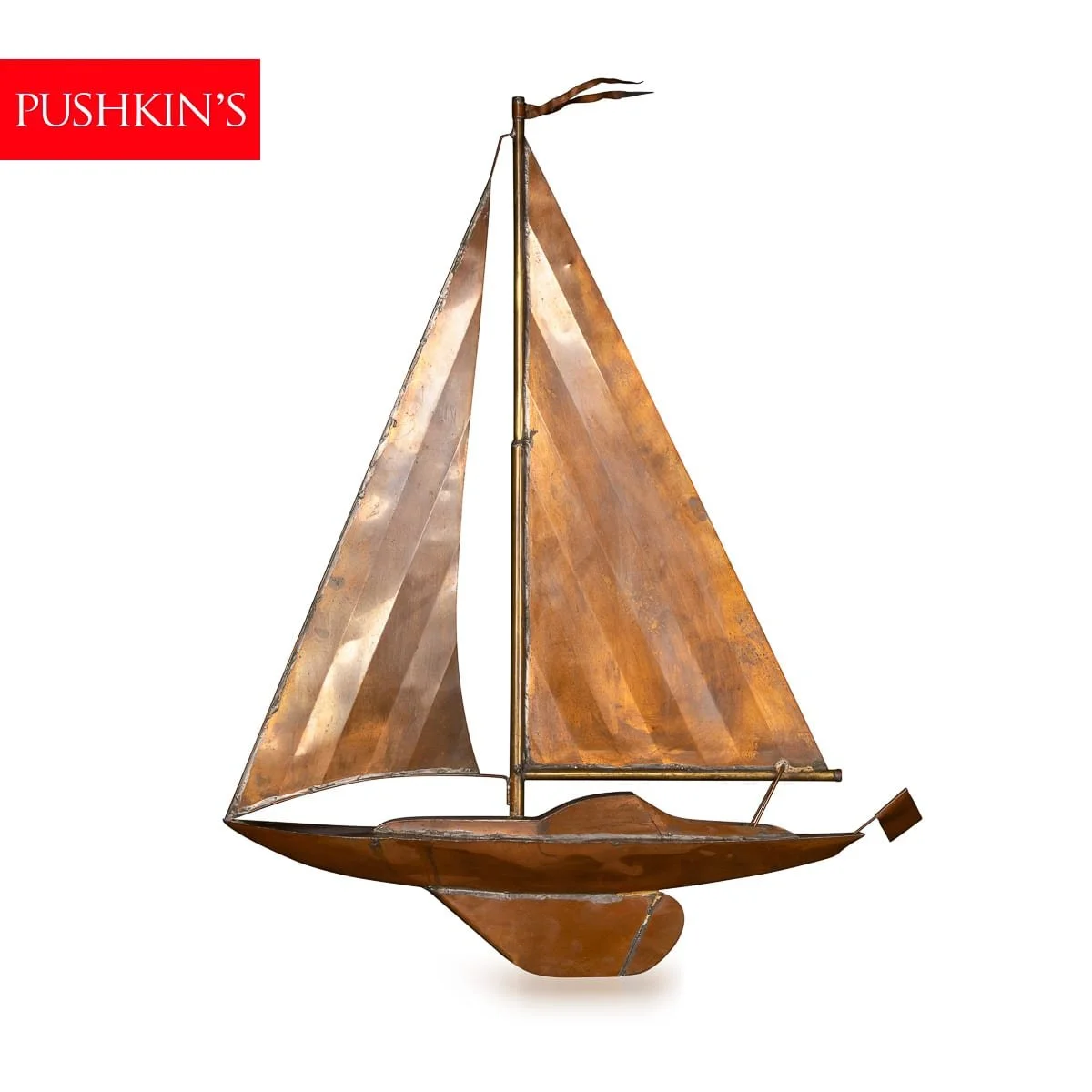 PUSHKINS.COM - D11757 - VINTAGE 20thC WALL HANGING COPPER SCULPTURE OF A RACING YACHT c.1960 - 13.jpg