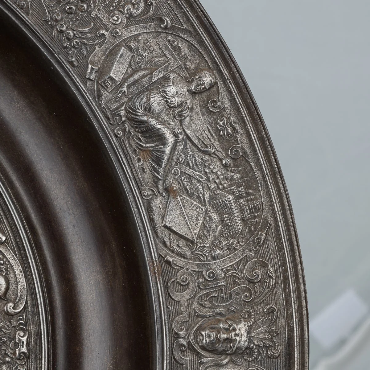 PUSHKIN'S - ANTIQUE 19thC VICTORIAN IRON REPOUSSE RENAISSANCE %22TEMPERANCE%22 BASIN c.1880 - 14.jpg
