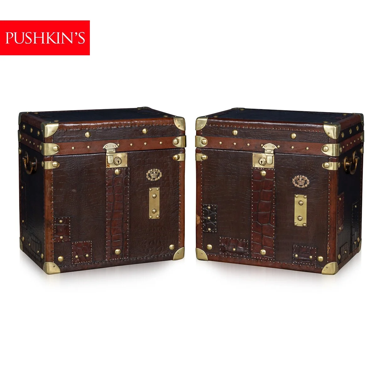 PUSHKINS.COM - B11411d - 20thC PAIR OF LEATHER CLAD ENGLISH ARMY : NAVY STYLE TRUNKS - 02.jpg