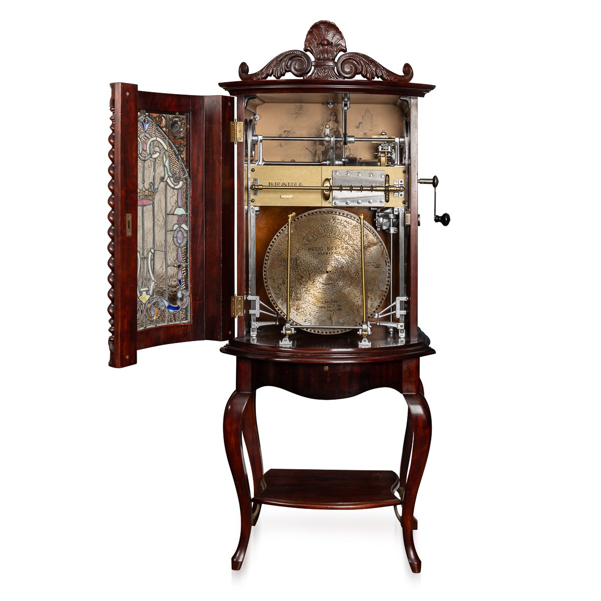 PUSHKINS.COM - NS11405 - ANTIQUE 20thC AMERICAN %22THE REGINA CO%22 12 DISC AUTOMATIC MUSIC PLAYING CABINET BOX c.1900 - 03.jpg