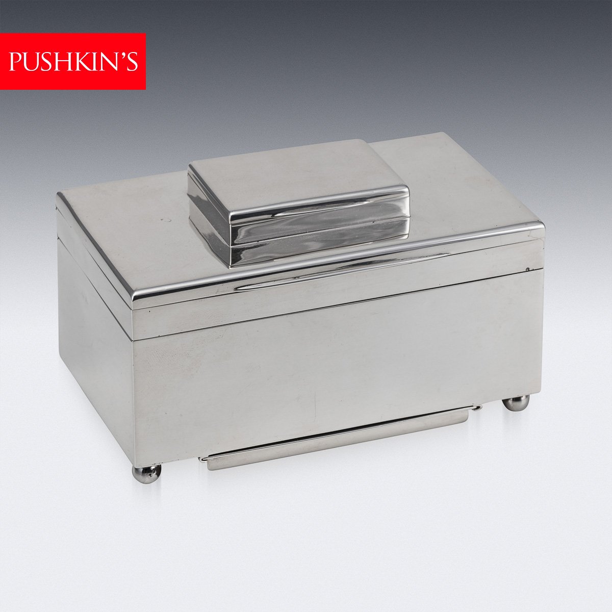 PUSHKINS.COM - D11355 - ANTIQUE 20thC ENGLISH SOLID SILVER FOUR-TIER CIGAR BOX, LONDON c.1912 - 02.jpg