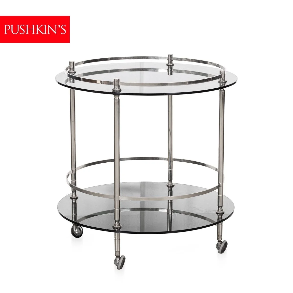 PUSHKINS.COM - B12759 - VINTAGE 20thC ITALIAN CHROME & SMOKED GLASS DRINKS TROLLEY c.1970 - 02.jpg
