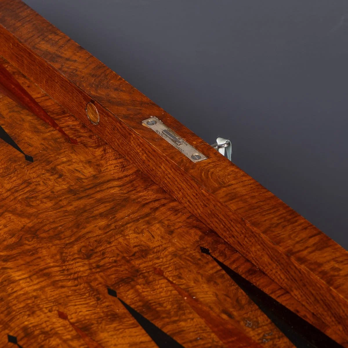 PUSHKINS.COM - D11769 - VINTAGE 20thC ENGLISH BURR WALNUT FOLDING BACKGAMMON TABLE BY DUNHILL c.1960 - 10.jpg