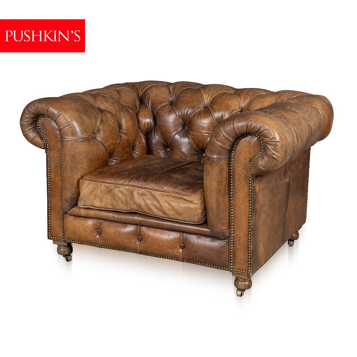 PUSHKINS.COM - B11240 - VINTAGE 20thC ENGLISH BROWN LEATHER CHESTERFIELD ARMCHAIR BY HALO - 02.jpg