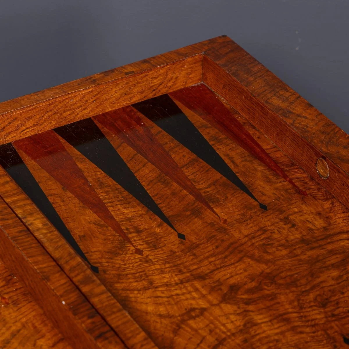 PUSHKINS.COM - D11769 - VINTAGE 20thC ENGLISH BURR WALNUT FOLDING BACKGAMMON TABLE BY DUNHILL c.1960 - 09.jpg