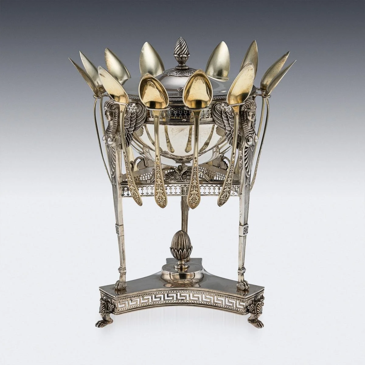 PUSHKINS.COM - N12170 - ANTIQUE 19thC FRENCH EMPIRE SOLID SILVER CONFITURIER & TWELVE SPOONS SET c.1800 - 07.jpg