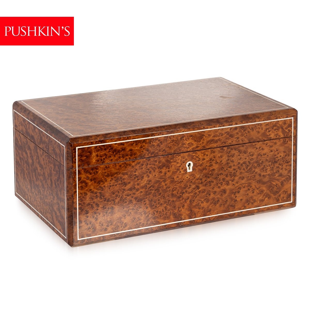 PUSHKINS.COM - B11242 - VINTAGE 20thC ART DECO BURR WALNUT CIGAR HUMIDOR BY DUNHILL, ENGLAND c.1930 - 02.jpg
