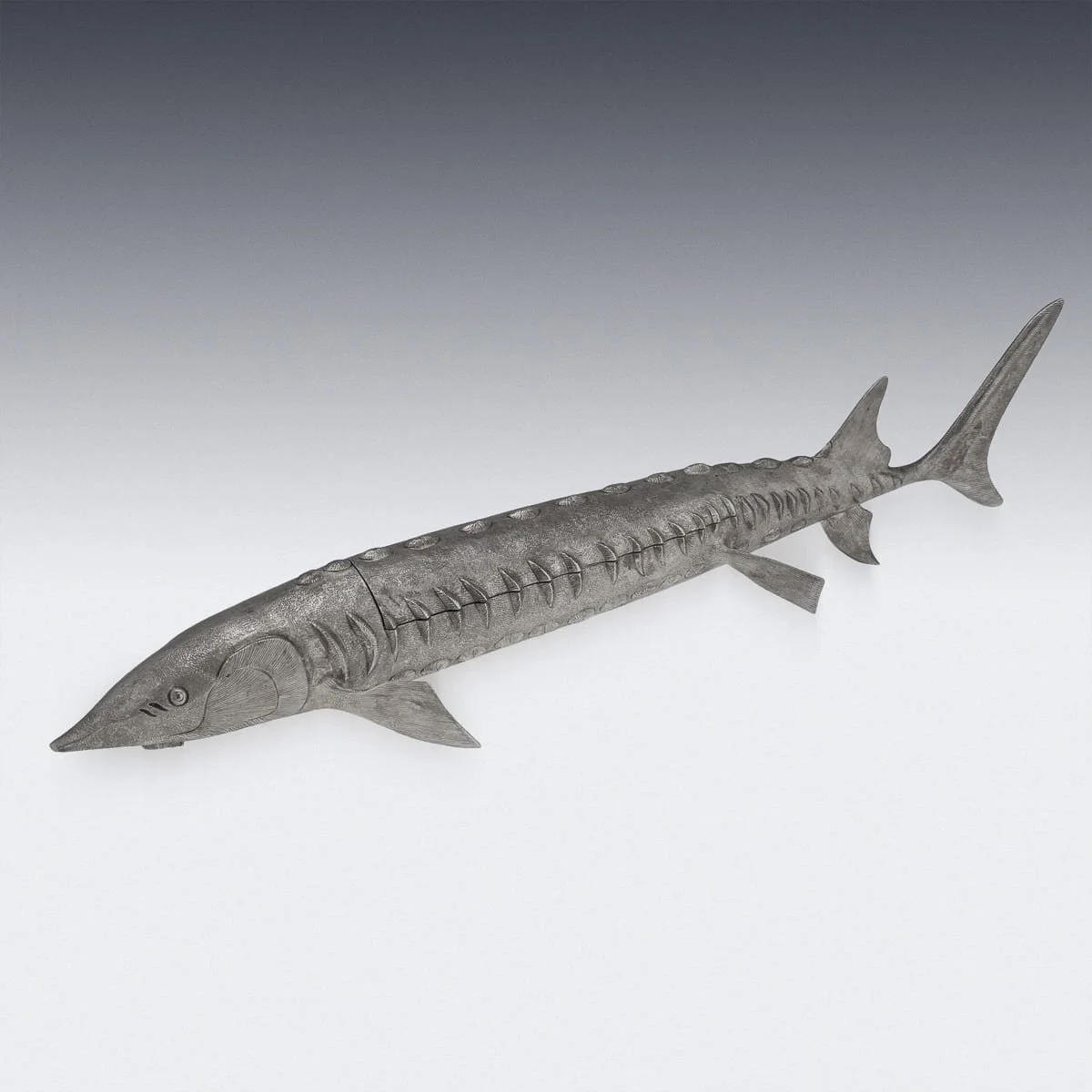 PUSHKINS.COM - A00190 - 20thC ELIZABETH II SOLID SILVER STURGEON-FORM CAVIAR SERVER, ASPREY & CO c.1965 - 08.jpg