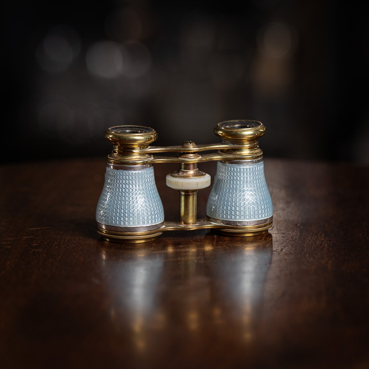 PUSHKINS.COM - D11362 - ANTIQUE 20thC GERMAN BRASS & SILVER MOUNTED GUILLOCHE ENAMEL OPERA GLASSES - 03.jpg
