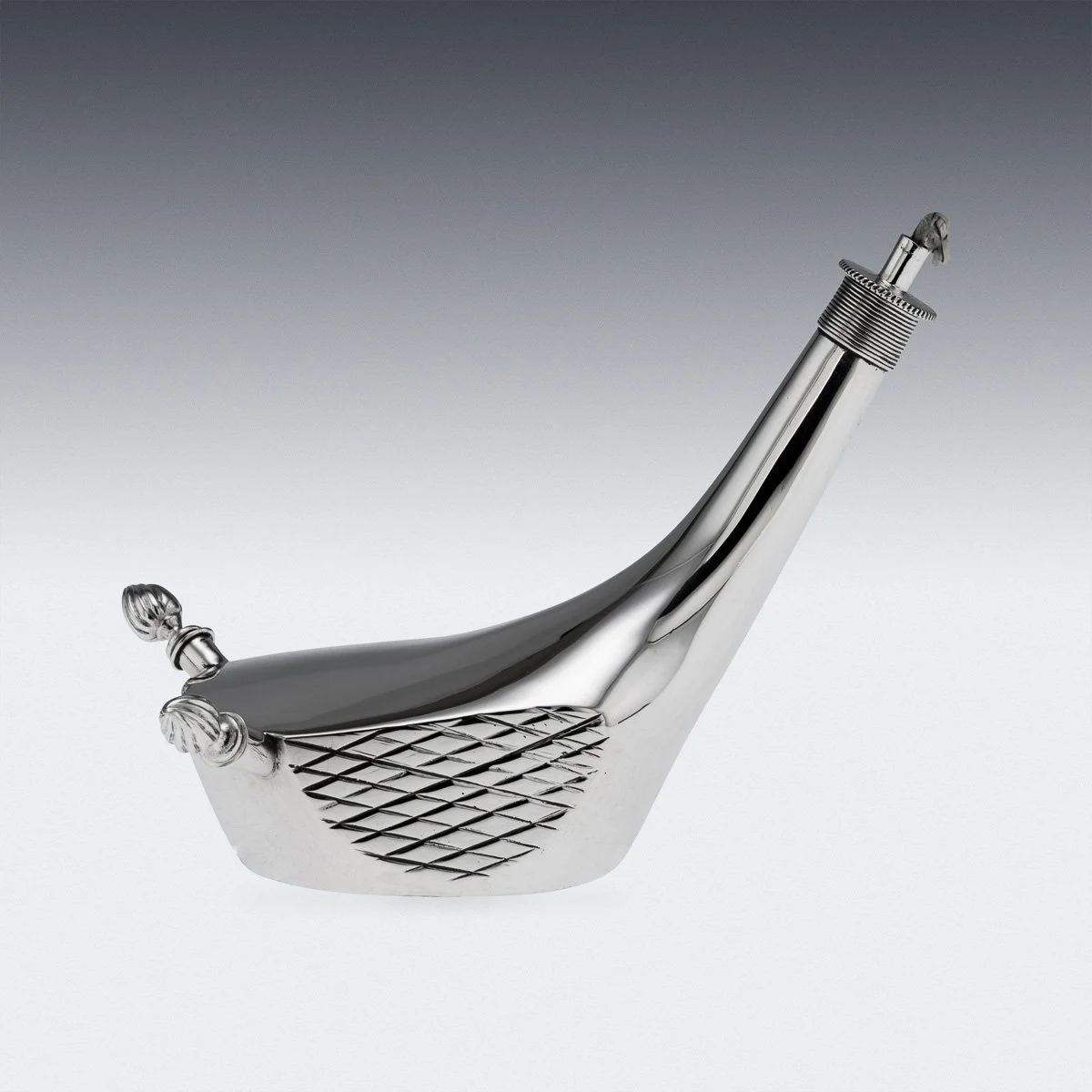 PUSHKINS.COM - J12487 - ANTIQUE 20thC SOLID SILVER 'GOLF DRIVER' CIGAR TABLE LIGHTER, LONDON c.1913 -05.jpg