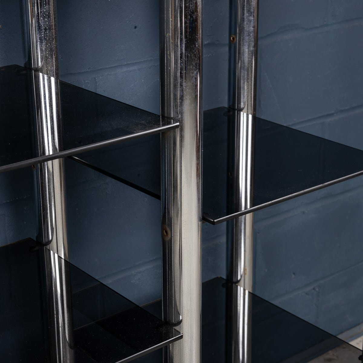 PUSHKINS.COM - 20thC ITALIAN CHROME & SMOKED GLASS SHELVING UNIT c.1980 - 9.jpg