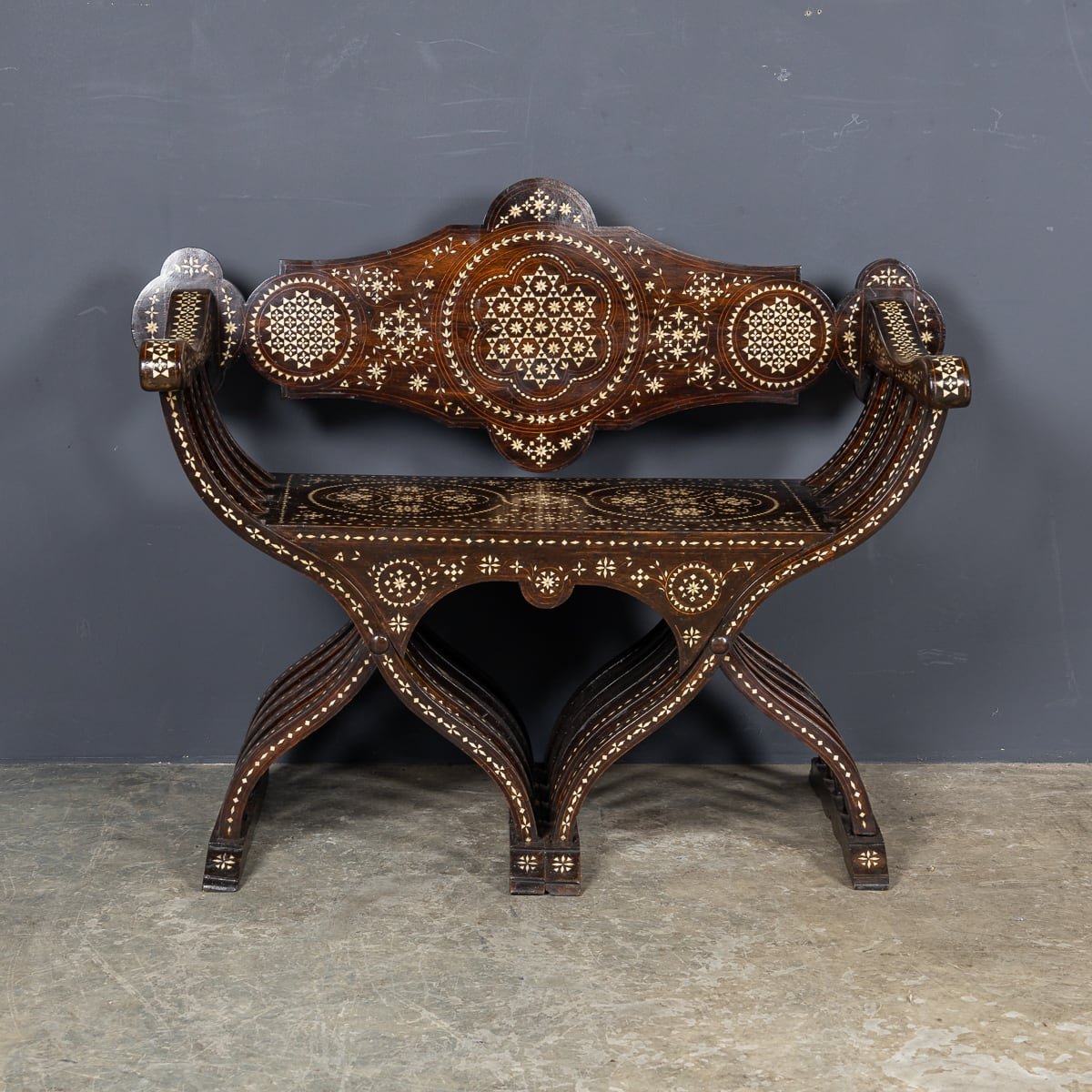 PUSHKIN'S - MID 20thC ITALIAN INLAID HARDWOOD SAVONAROLA CHAIR - 3.jpg